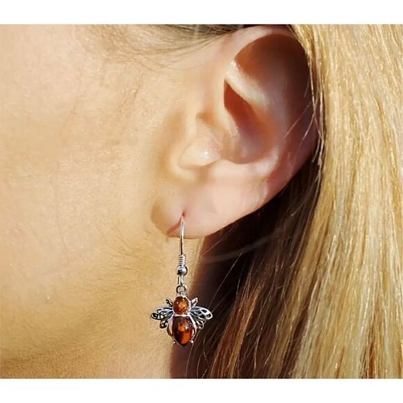 Exquisite Bee Design With Synthetic Gems Decor Dangle Earrings Retro Bohemian St - Picture 2 of 3